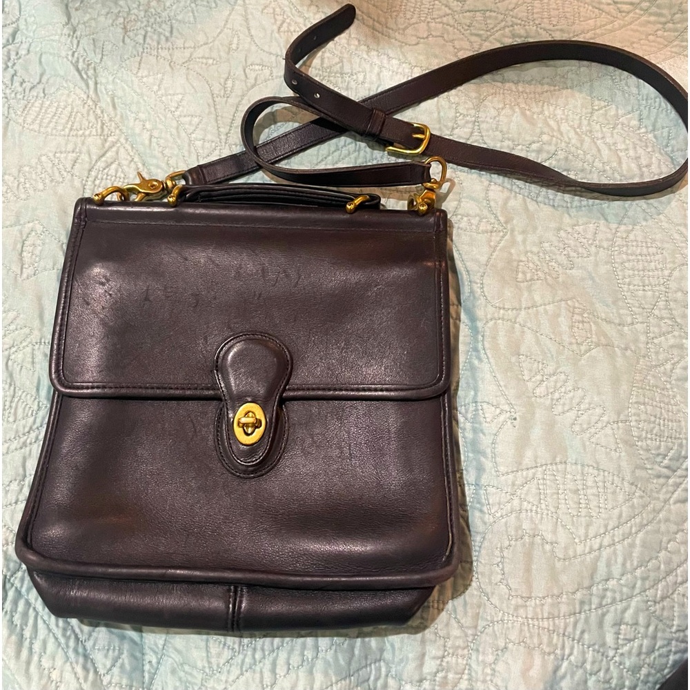 Vintage Coach Court Leather Messenger Crossbody Bag - Black